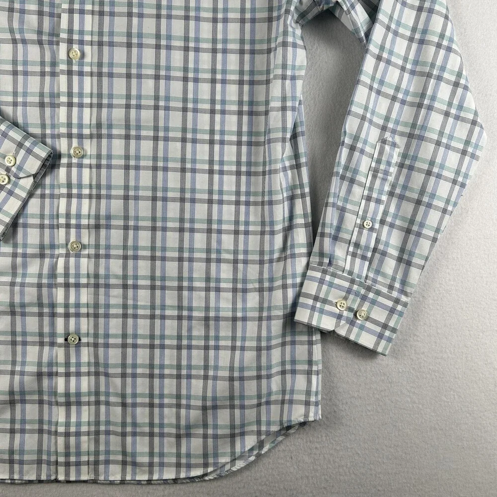 Banana Republic Dress Shirt Mens 16-16.5 L Blue Plaid Slim Fit Non Iron